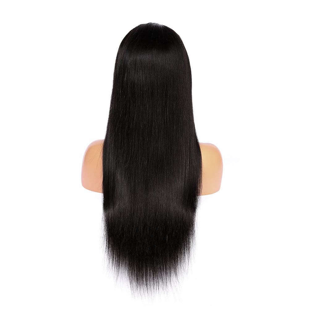 Black Straight Human Hair Peruvian Wig with Lace Front