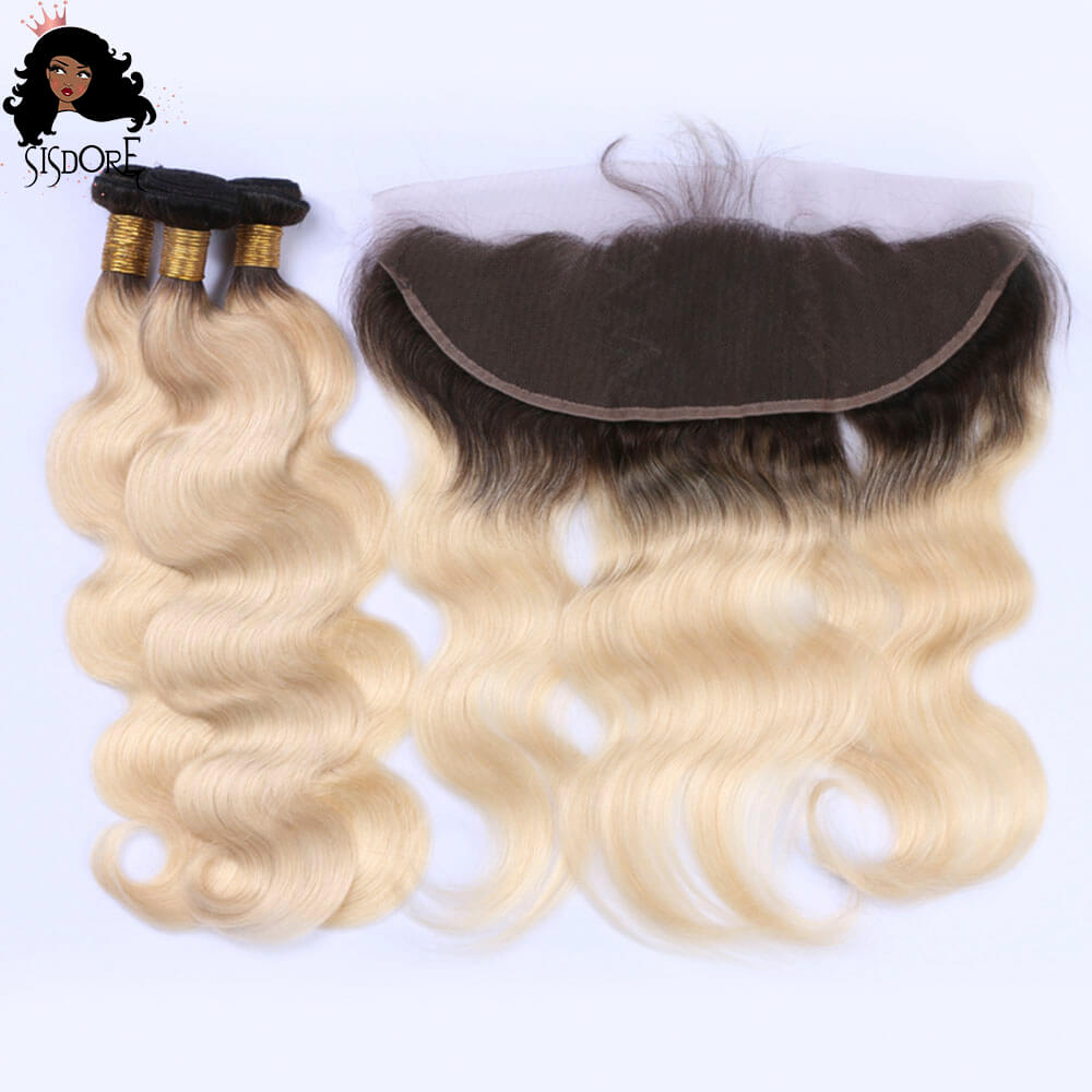 1B/613 Blonde Ombre Body Wave Hair Bundles with 13x4 Frontal