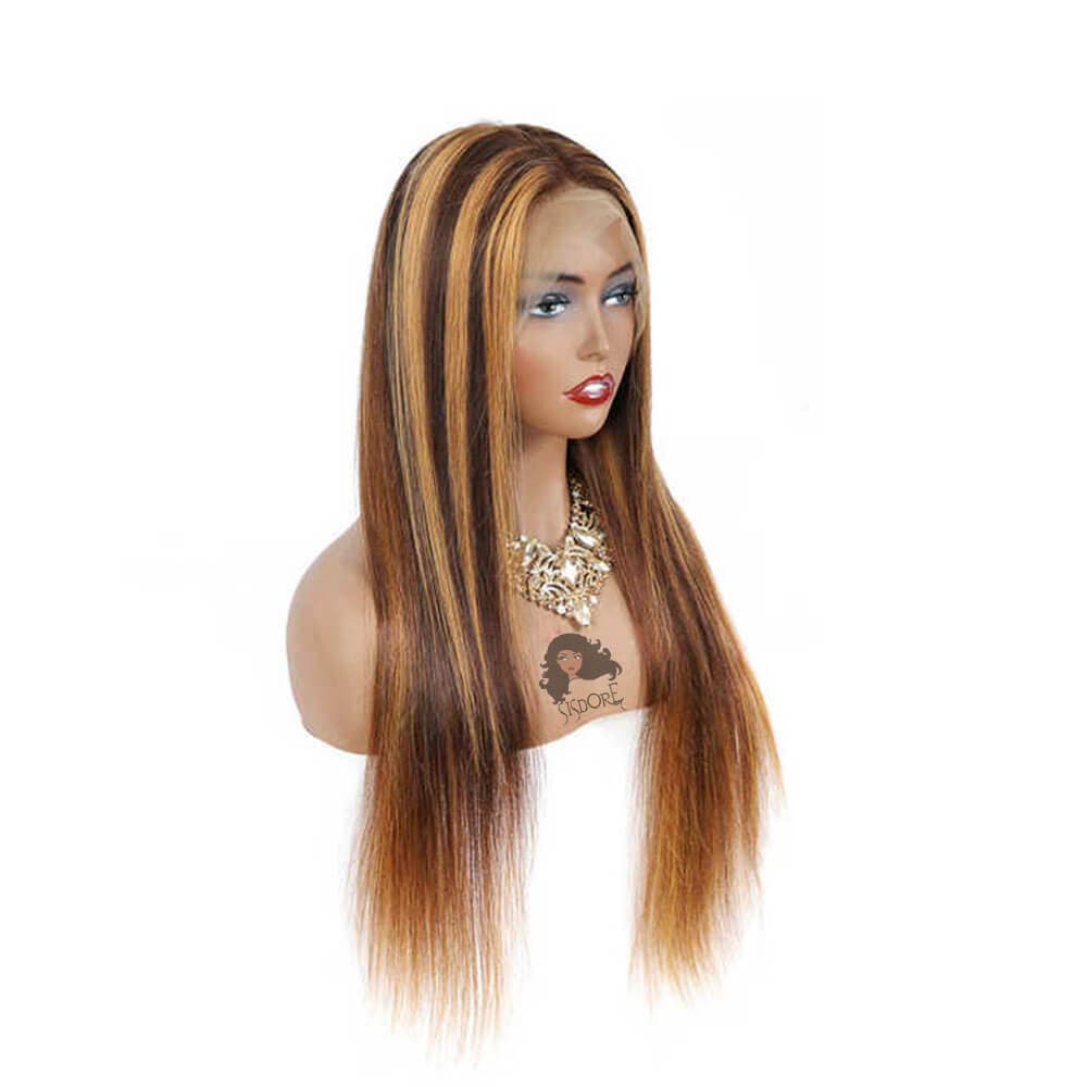 Brown with Blonde Piano Highlight 13x4 Lace Front Wig Straight