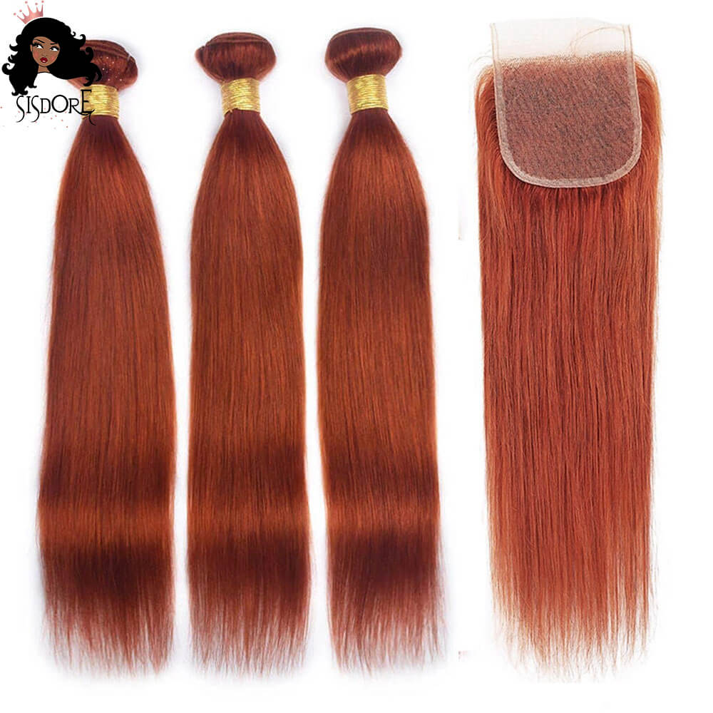 Ginger Orange Straight Hair Bundles with Closure