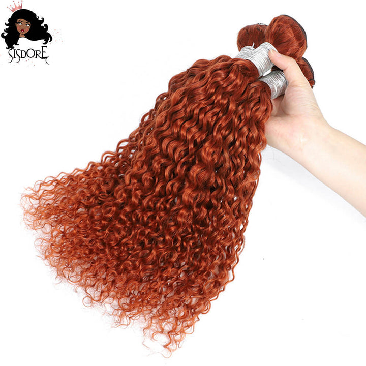 Curly Ginger Bundles with 4x4 Lace Closure - Wet and Wavy