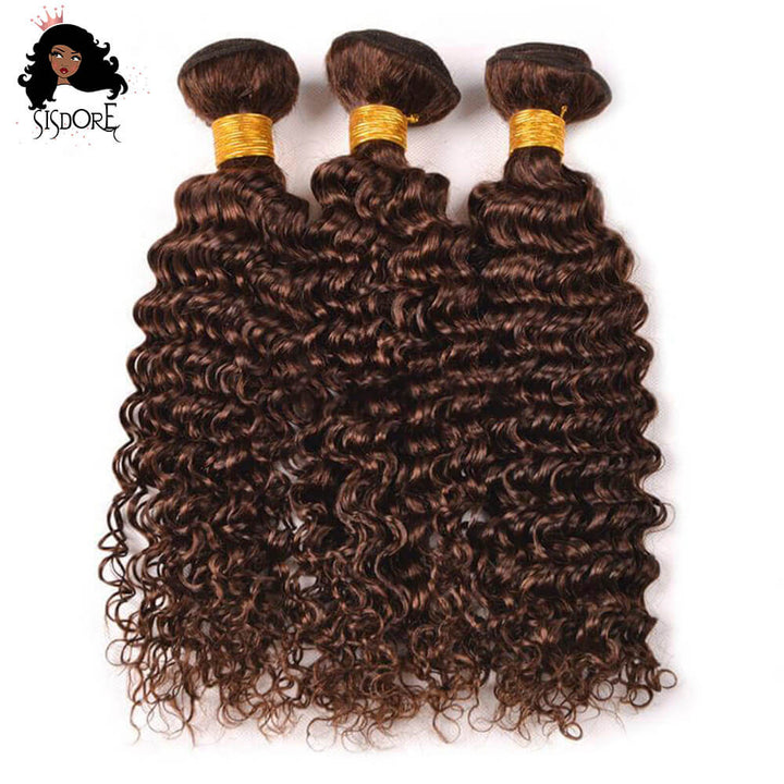 Deep Wave Chocolate Brown Human Hair Bundles with Closure