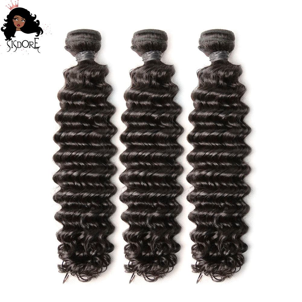 Deep wave human hair bundles, Brazilian virgin hair weave 3 pcs