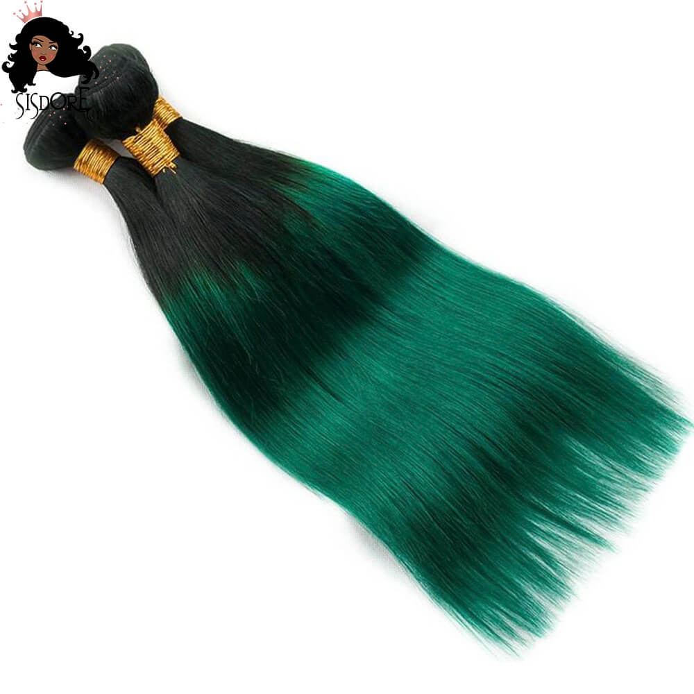 emerald green ombre hair bundles with black roots 