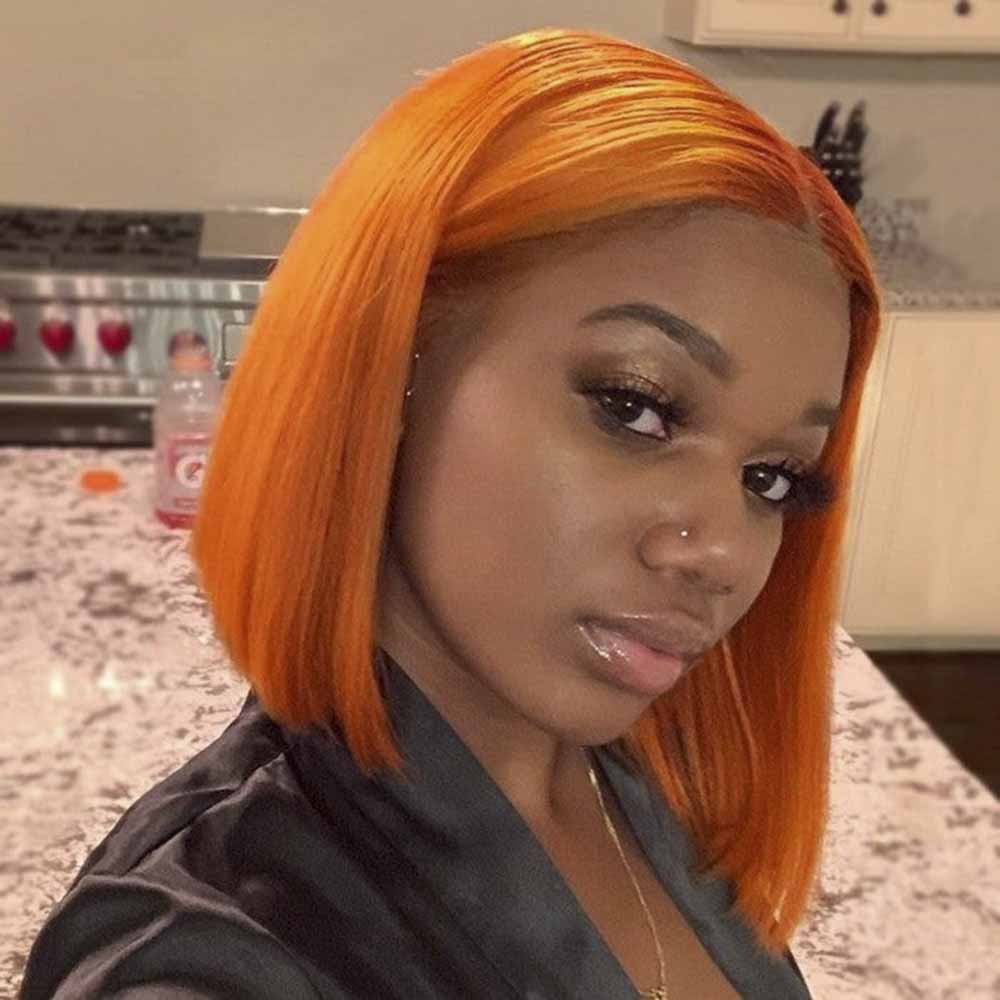 Ginger Bob Wig, Short Straight Orange Hair Lace Wigs