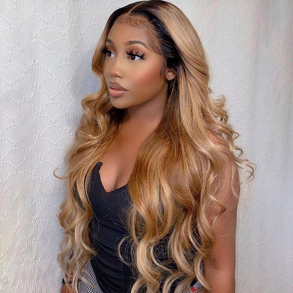 Honey Blonde Body Wave Wig with Dark Roots (1B/27)