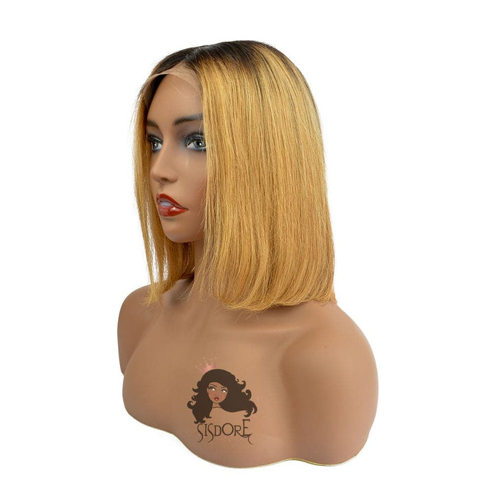 Honey Blonde Ombre Bob Wig, Short Straight Lace Wigs #1B/27