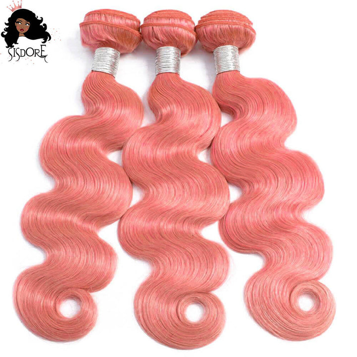 pink body wave hair weaves 3 bundles