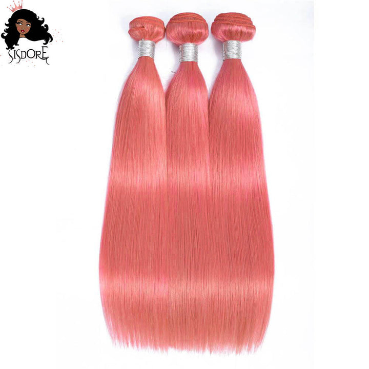 Pink human hair bundles