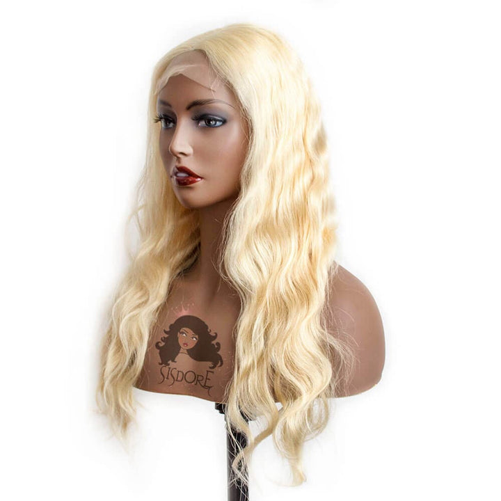 613 light bleach blonde body wave human hair  4x4 hd lace closure wig