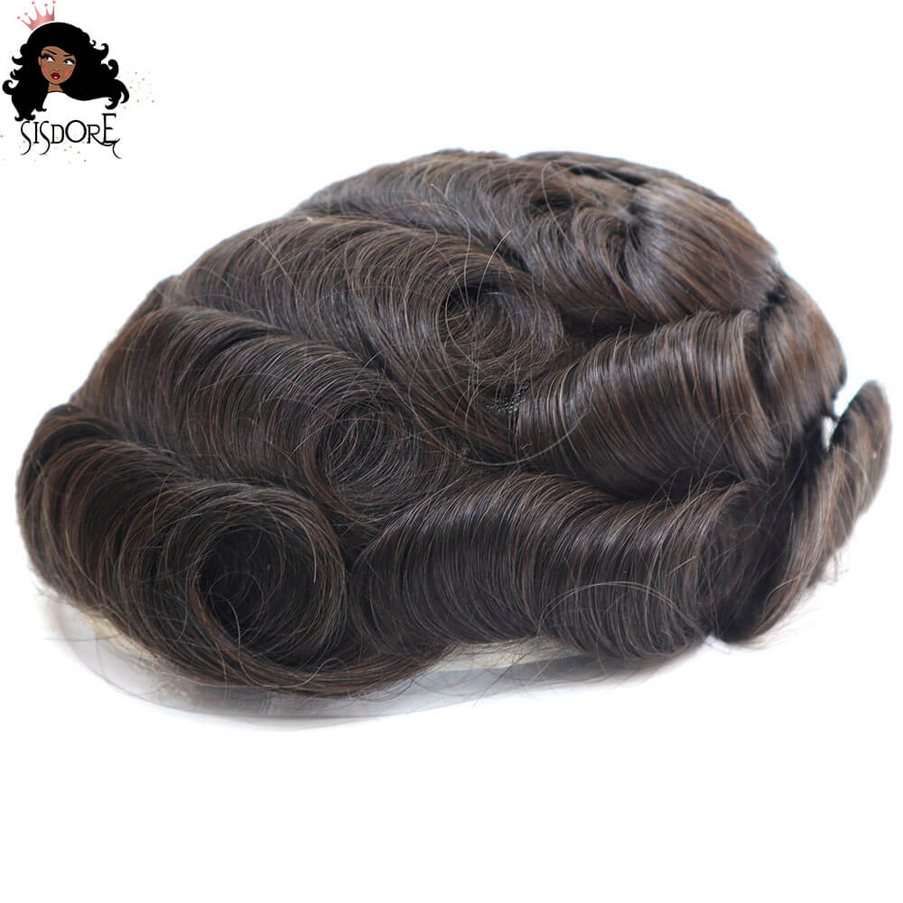 Men’s full lace wig, black hair, natural look for hair replacement