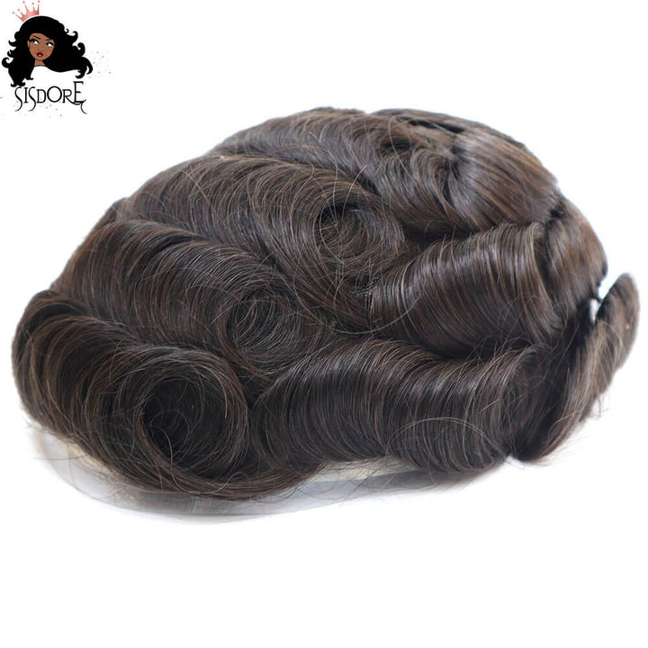 Men’s full lace wig, black hair, natural look for hair replacement