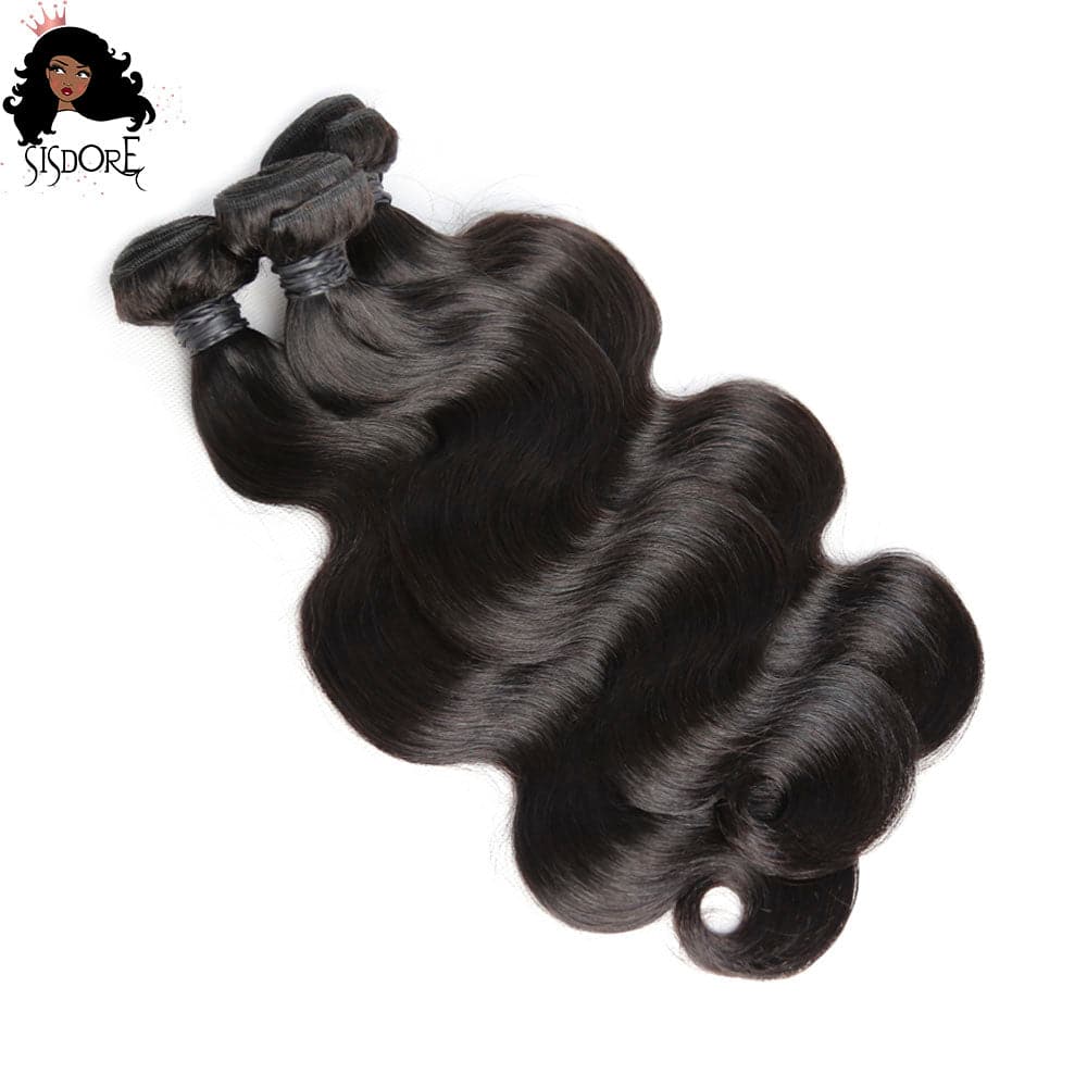 Natural Black Body Wave Brazilian Hair Weaves 3 bundles