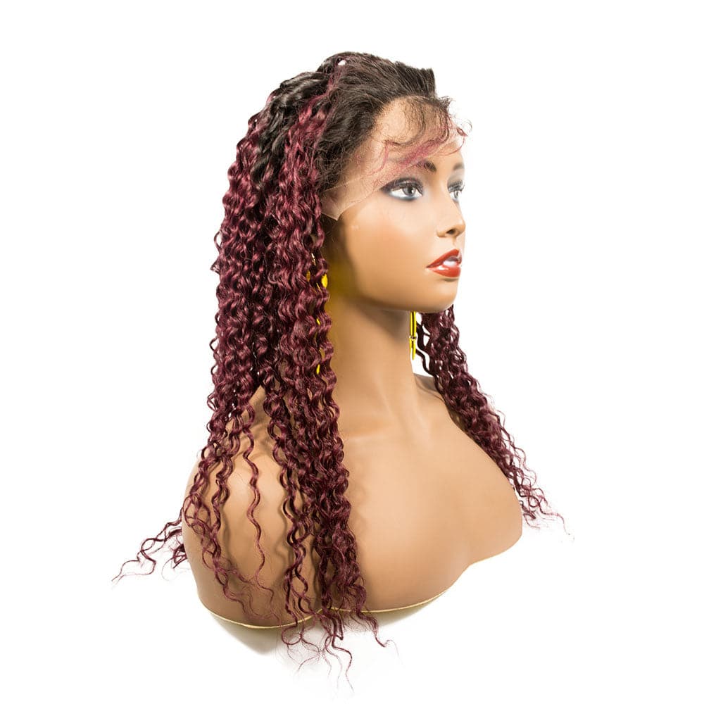 Ombre Burgundy Curly Wig with Dark Roots
