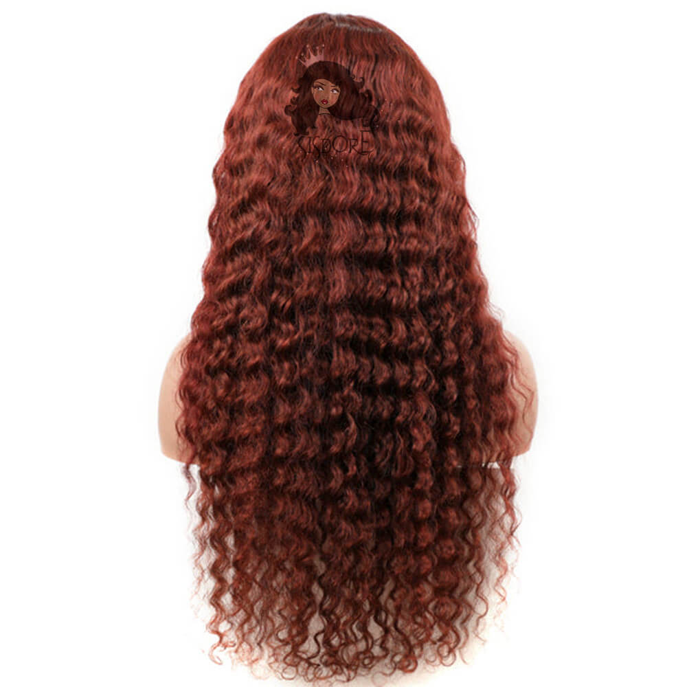 Reddish Brown Wig, Deep Wave Human Hair Lace Front Wig color 33