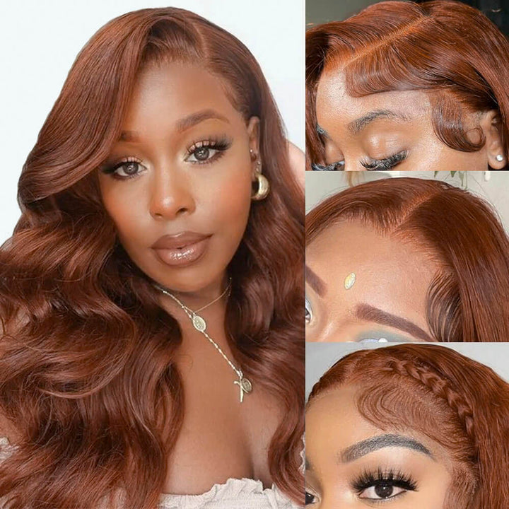 Reddish Brown Wigs, Dark Auburn Human Hair Body Wave Lace Front Wig Color 33