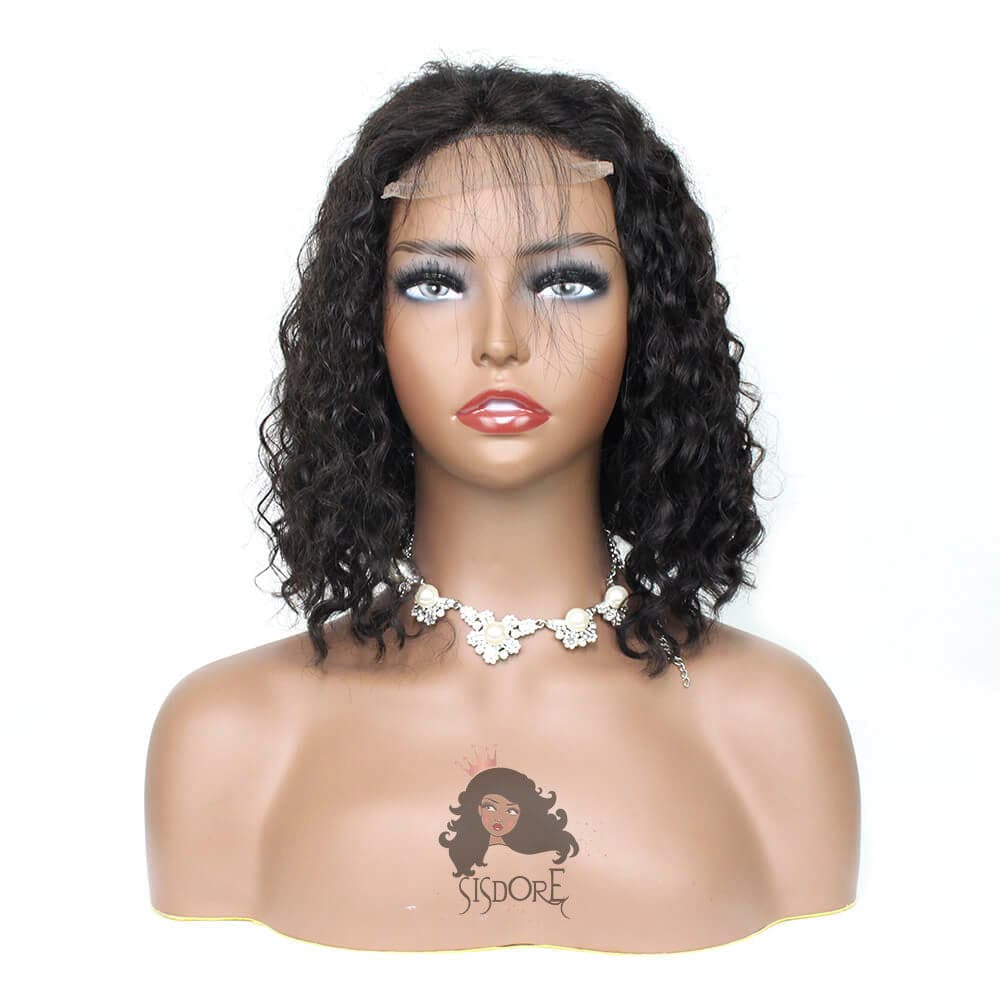 Black curly bob wig, short human hair 4x4 closure wig HD lace