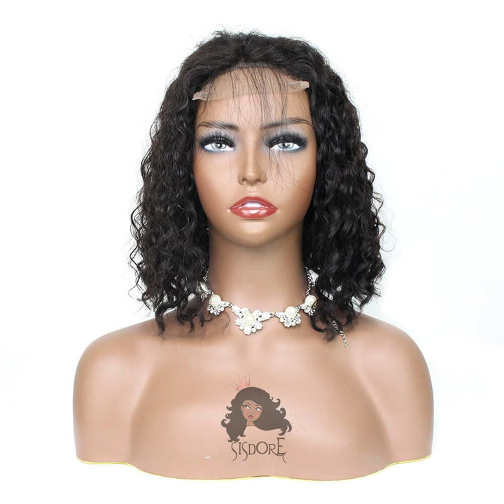 Black curly bob wig, short human hair 4x4 closure wig HD lace