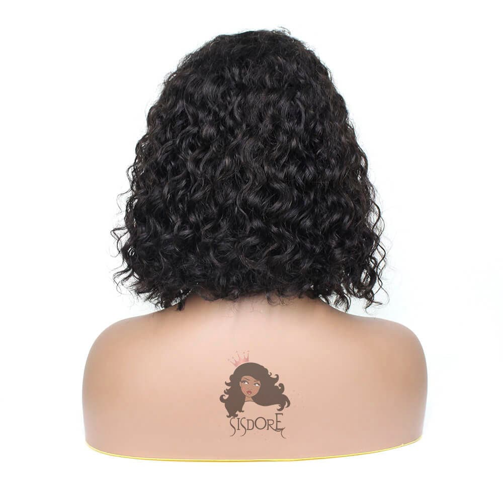 Short Curly Human Hair HD Lace Wig, Black Bob Wig with Natural Curls