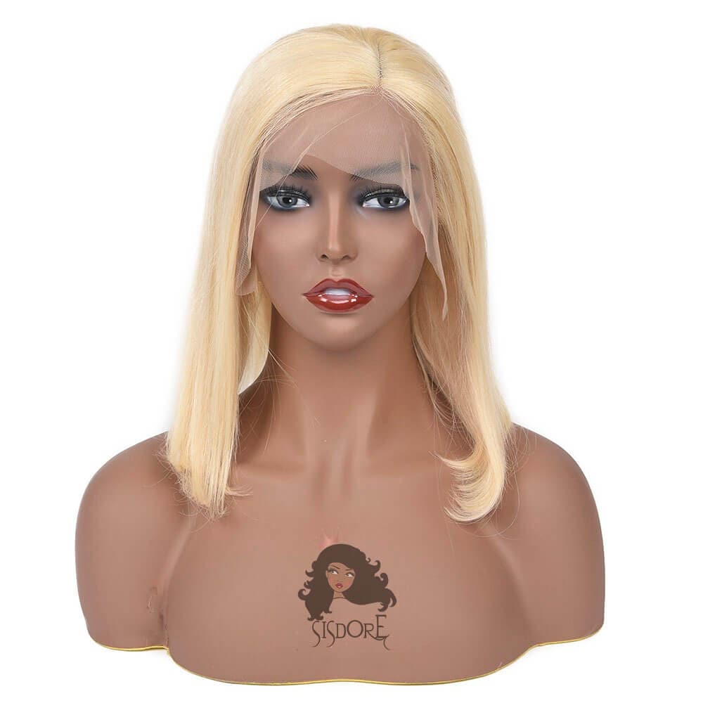 Short Straight Blonde Hair Wig with HD Lace Front in #613
