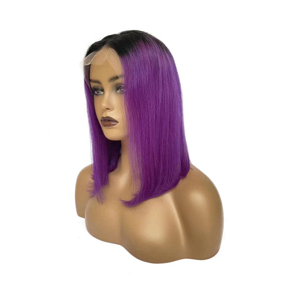 Short purple bob wig with black roots