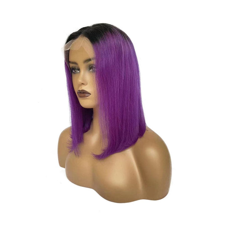 Short purple bob wig with black roots