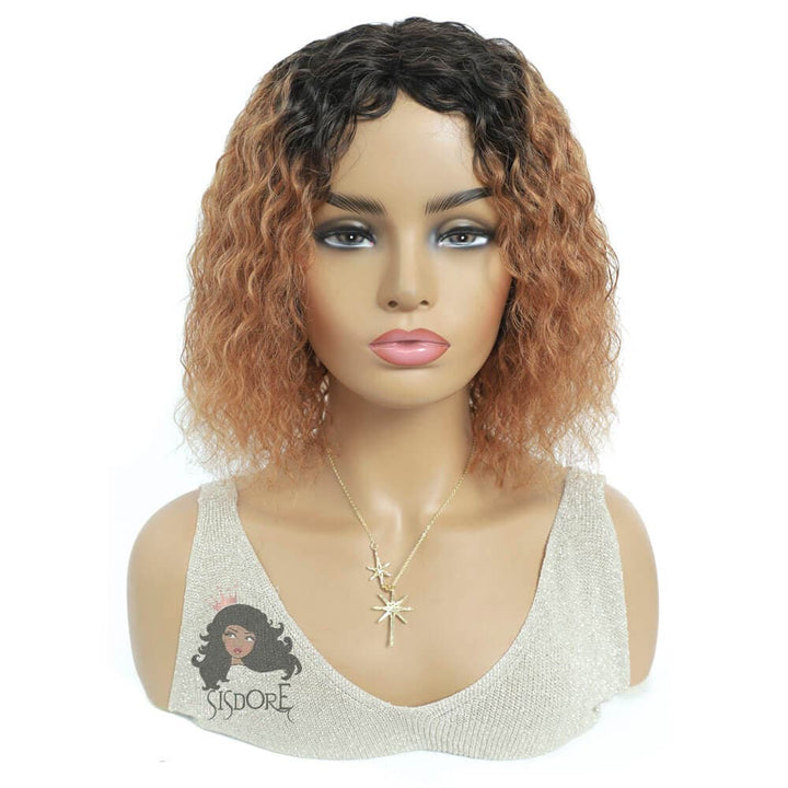 1b 30 medium auburn brown curly hair bob wig with black roots #color_1b-30-curly