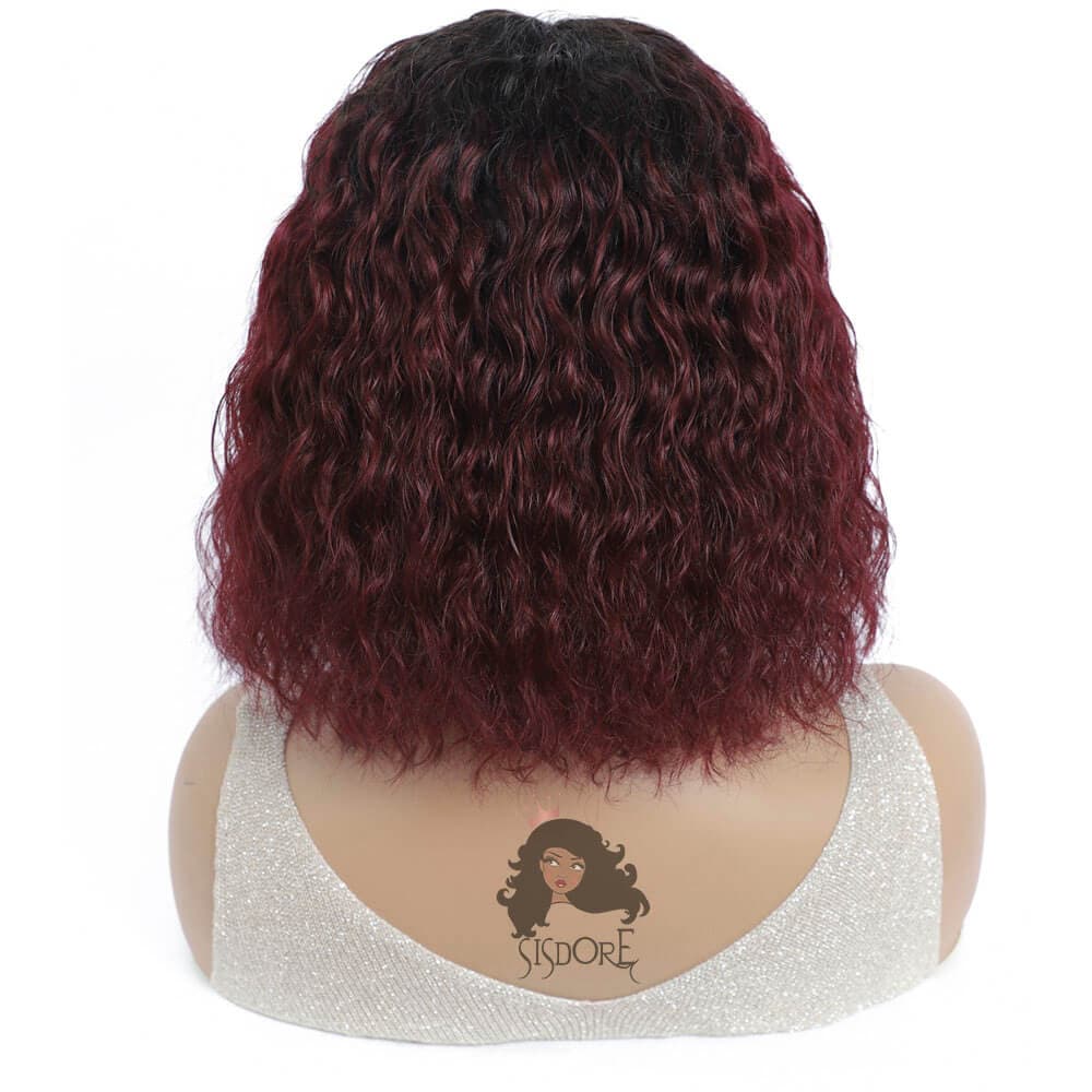 1b 99j dark wine burgundy color curly hair bob wig with black roots #color_1b-99j-curly
