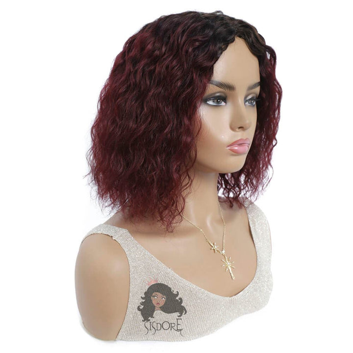 1b 99j dark wine burgundy color curly hair bob wig with black roots #color_1b-99j-curly