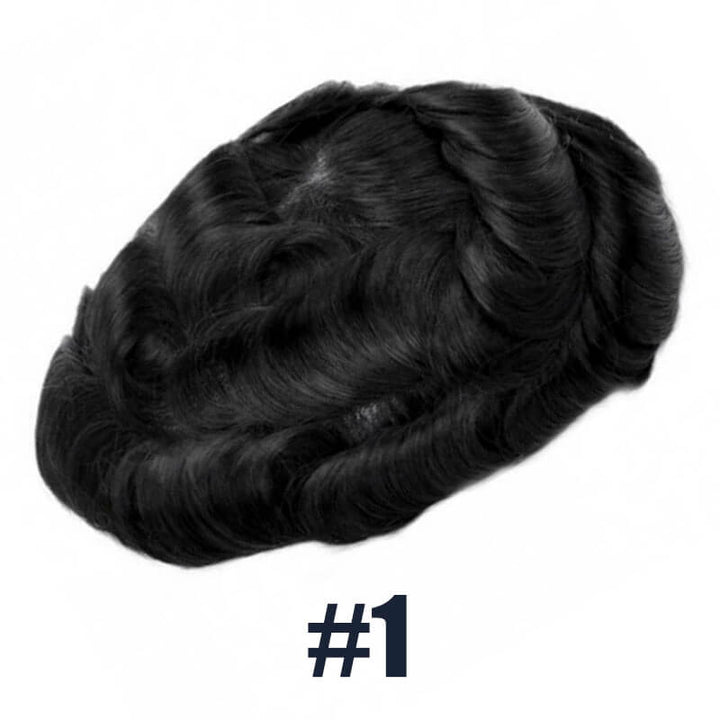 Jet Black Color 1 Toupee For Men V-Loop Thin Skin Wig Hair Replacement System