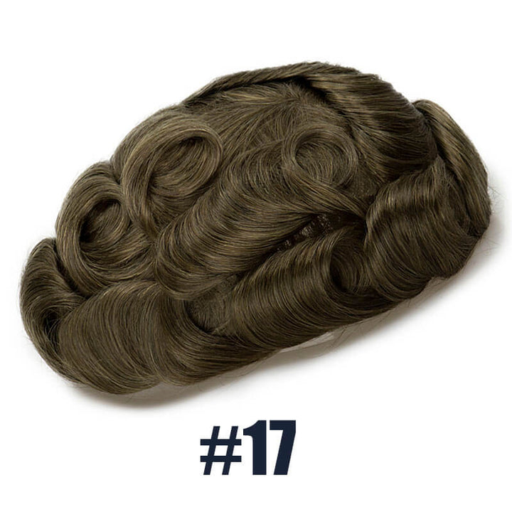 Dark Ash Blonde Hair Color 17 Toupee For Men V-Loop Thin Skin Wig Short Hair Replacement System