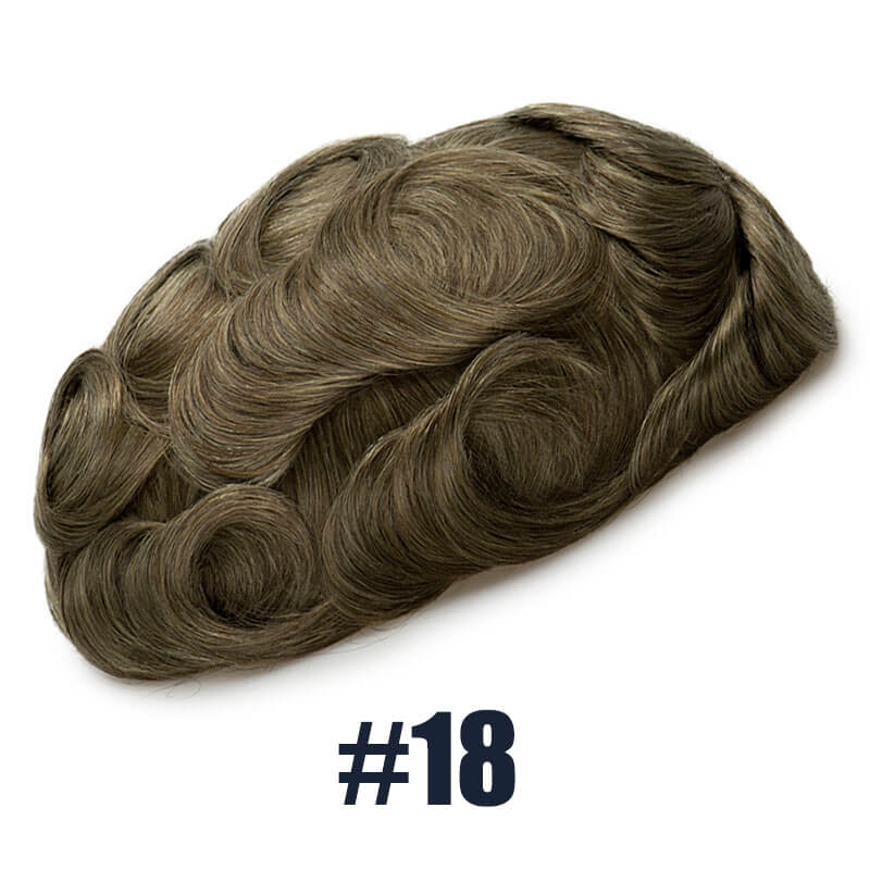 Medium Blonde Hair Color 18 Toupee For Men V-Loop Thin Skin Wig Short Hair Replacement System