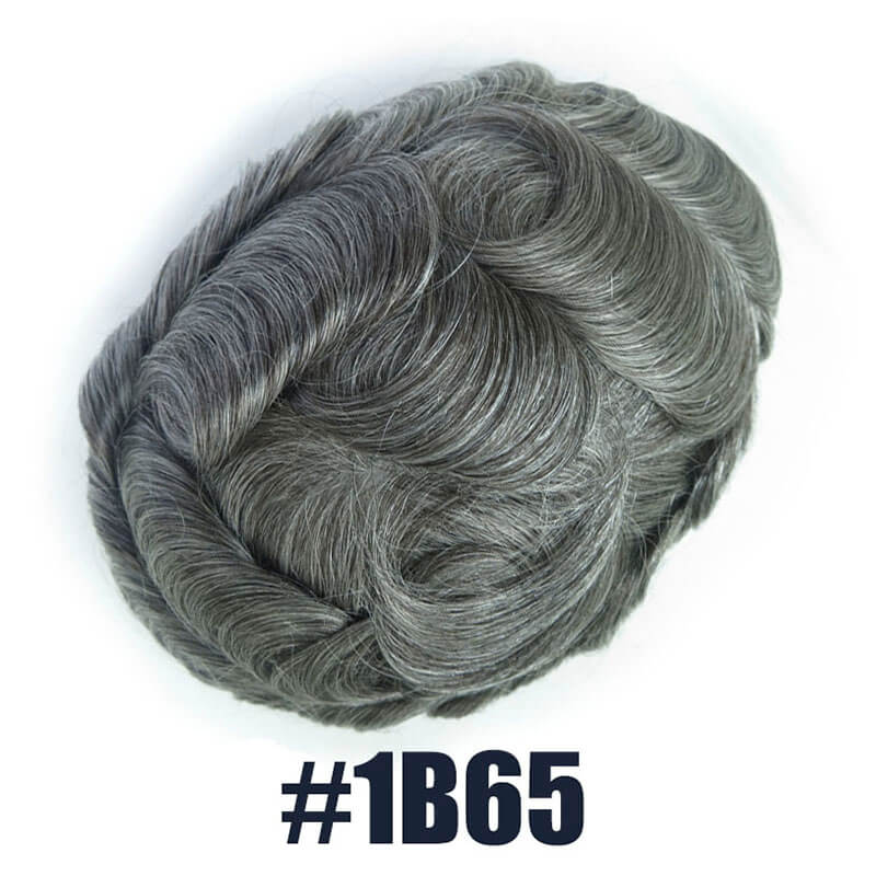 Off Black Hair Mixed with 65% White Color Toupee For Men V-Loop Thin Skin Wig Short Hair Replacement System