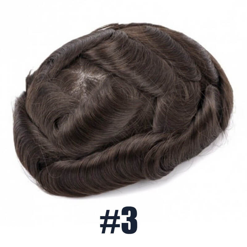 Dark Brown Hair Color 3 Toupee For Men V-Loop Thin Skin Wig Hair Replacement System