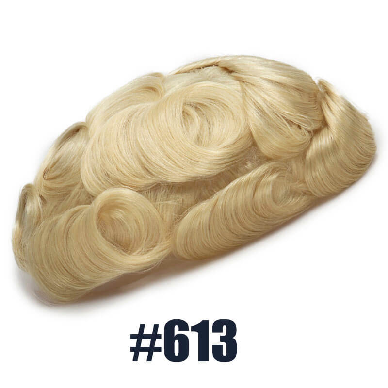 Platinum Blonde Hair Color 613 Toupee For Men V-Loop Thin Skin Wig Short Hair Replacement System