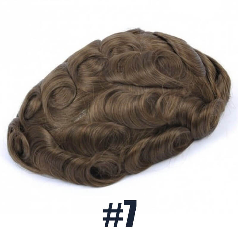 Very Light Brown Hair Color 7 Toupee For Men V-Loop Thin Skin Wig Hair Replacement System