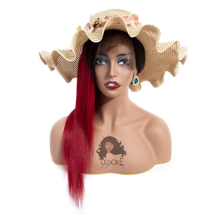 long red ombre straight human hair lace front wig - two tone