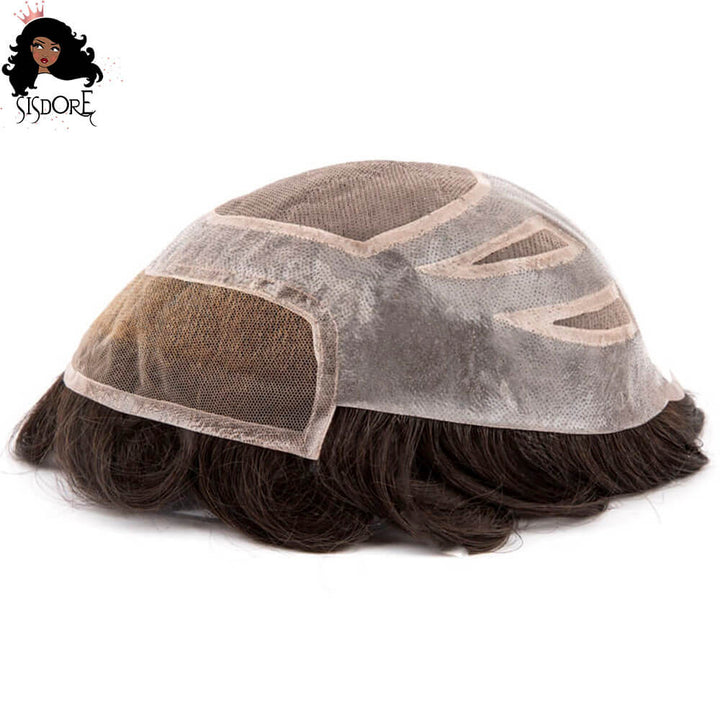 Realistic human hair men’s toupee, VERSALITE Mono + PU + Lace unit