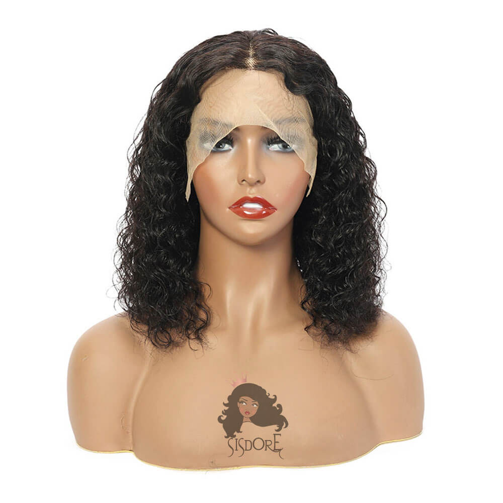 Water Wave Short Bob Wigs Real Human Hair, Wet and Wavy HD Lace Front Wig