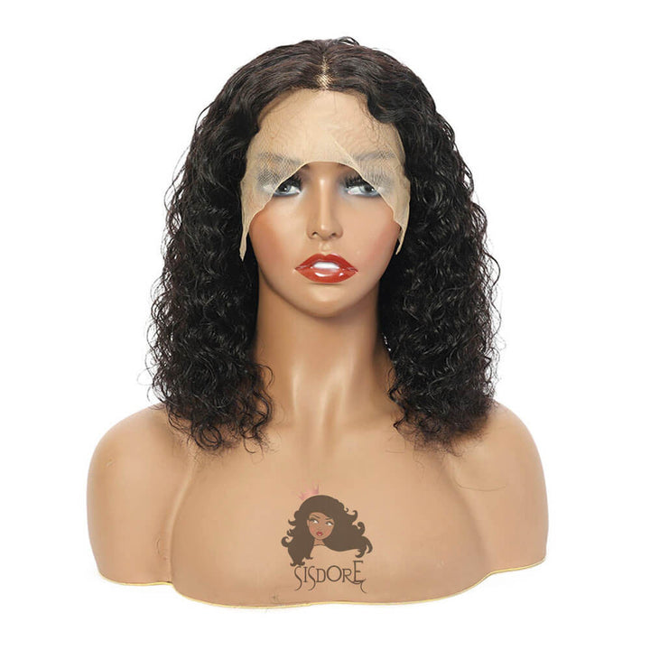 Water Wave Short Bob Wigs Real Human Hair, Wet and Wavy HD Lace Front Wig