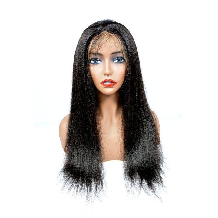 Yaki Straight Wigs Human Hair, Relaxed Straight Lace Front Wig