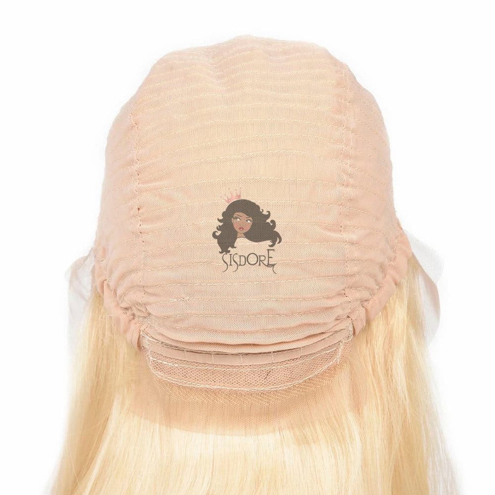 back view of 613 blonde wig cap with adjustable strap inside