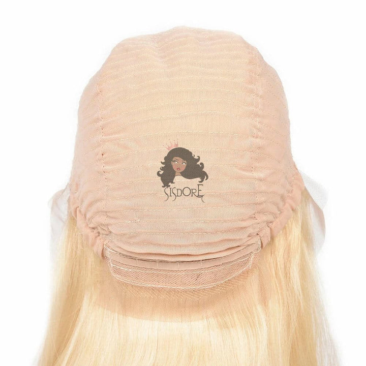 back view of 613 blonde wig cap with adjustable strap inside