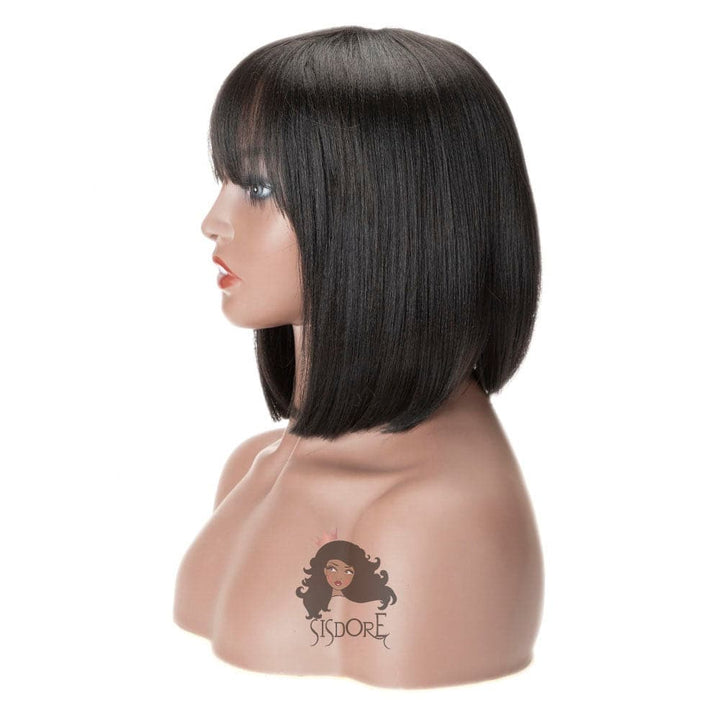 black bob wig with fringe 10 inch