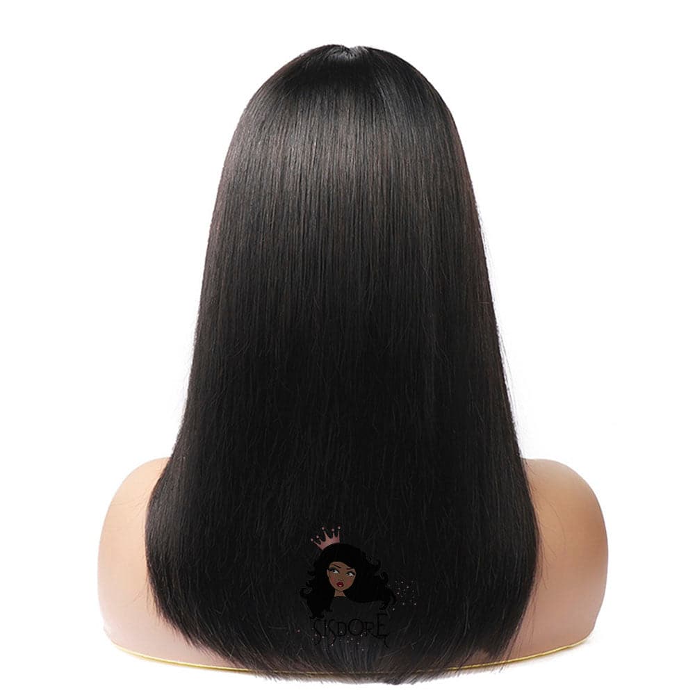 black short hair wig with bangs 14 inch
