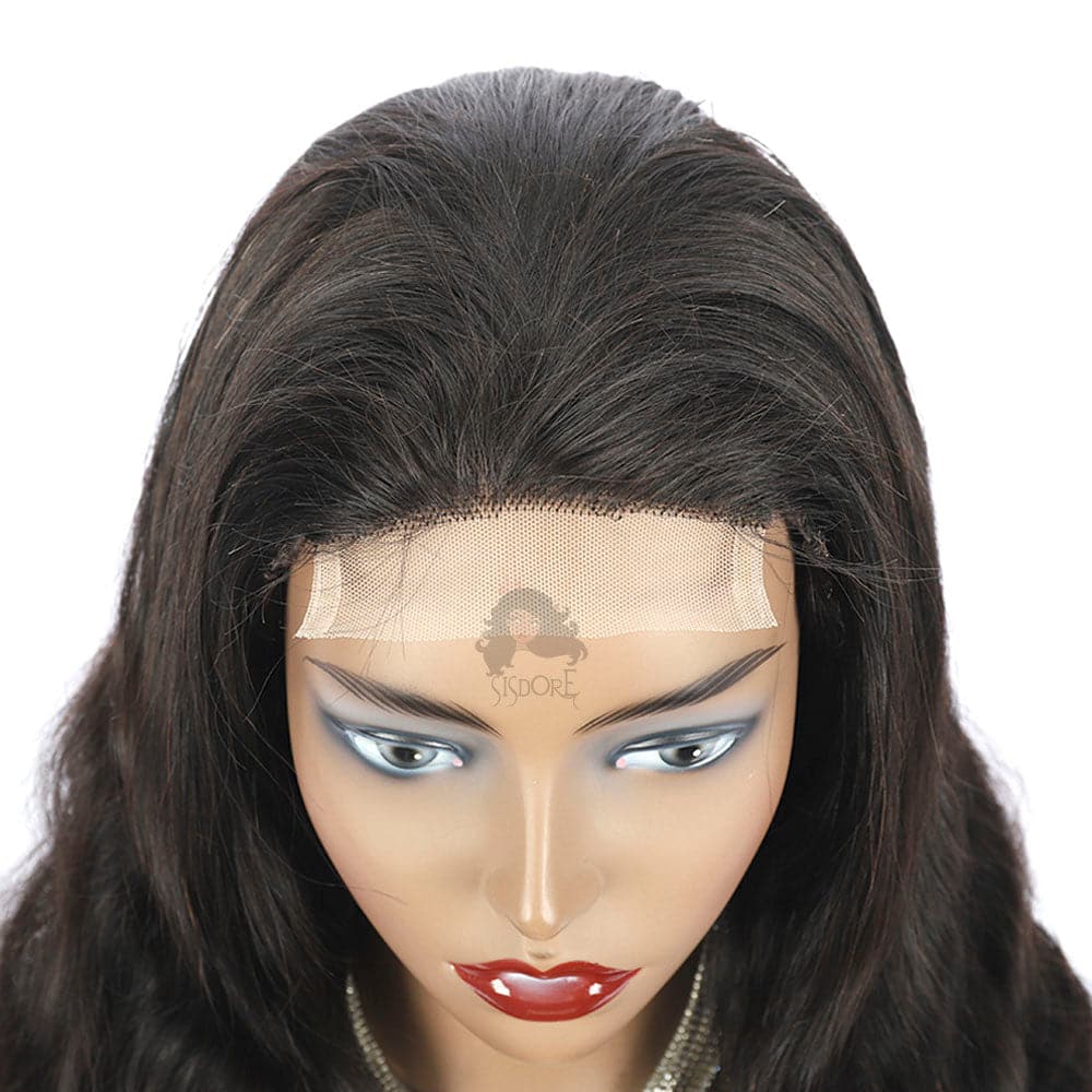 Natural black body wave wig with 4x4 closure HD lace