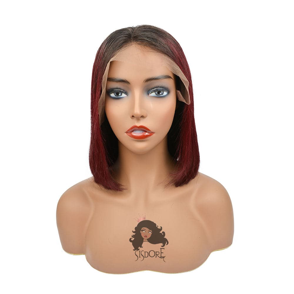 dark burgundy ombre human hair bob wig 10 inch 