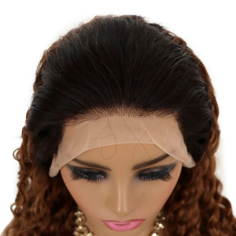 deep wave lace front human hair wig 1b 30 ombre - medium auburn with black roots