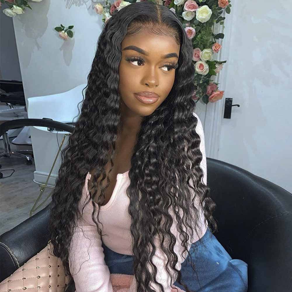 Deep wave human hair full lace wigs,  Brazilian virgin hair 360 lace wigs