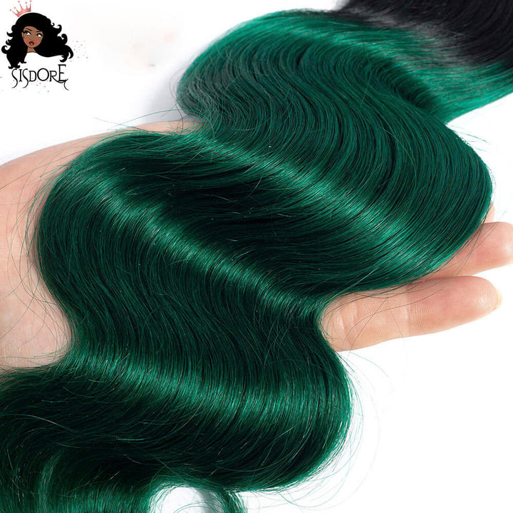emerald green with dark roots human hair bundles body wave